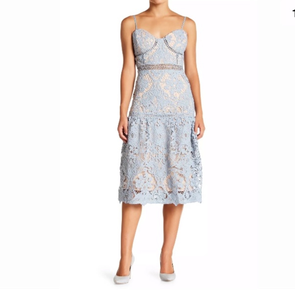 Like new blue lace drop waist midi dress